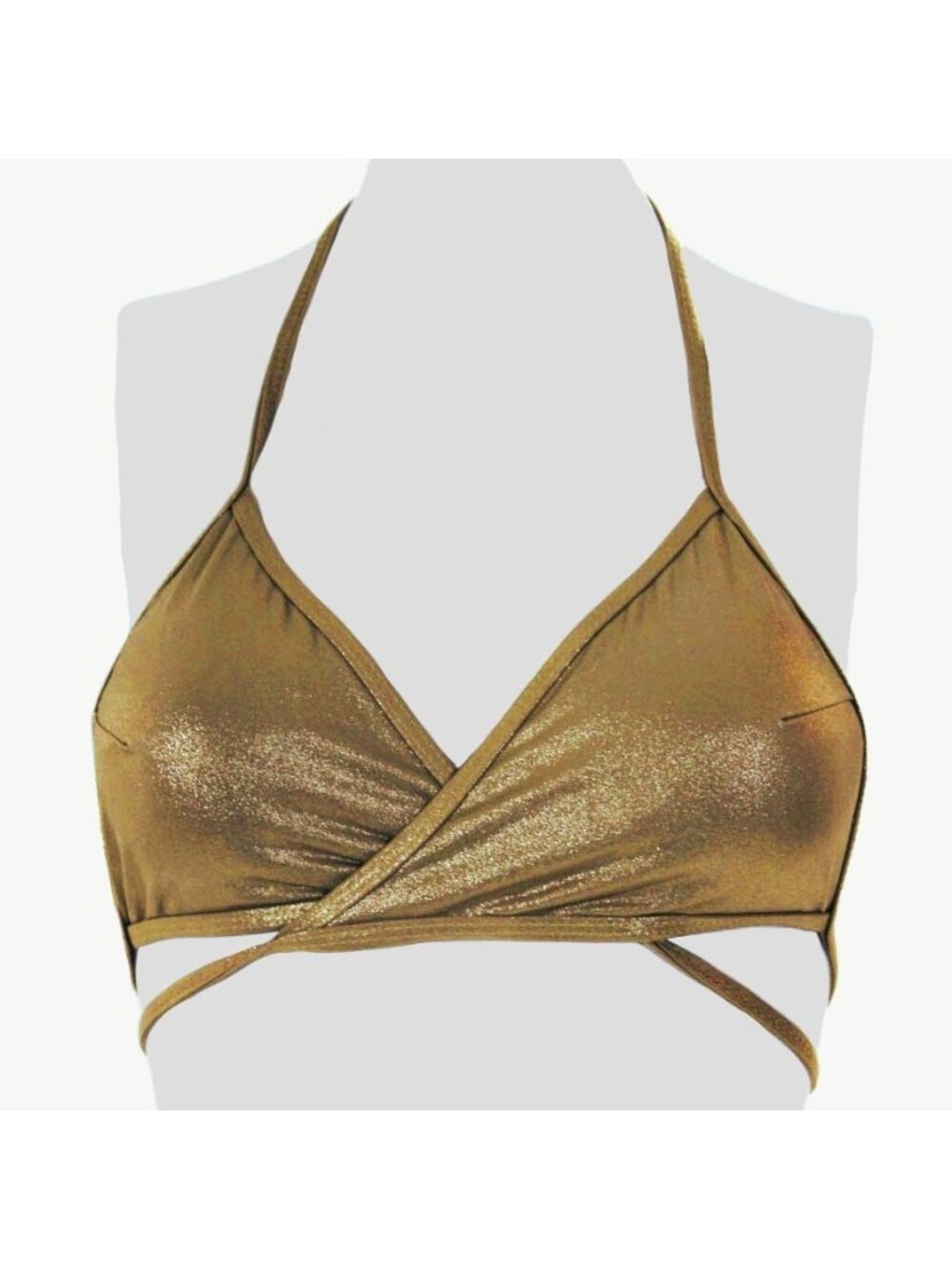 Good American Gold Metallic Triangle Wrap Around Bikini Top GSW0142 Size 5